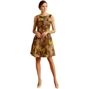 Louche London Gold Abstract Floral Cut Out Back Midi Dress Size Small NWT